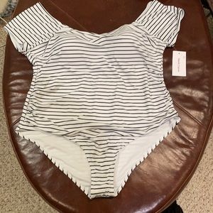 Black and white striped swimsuit